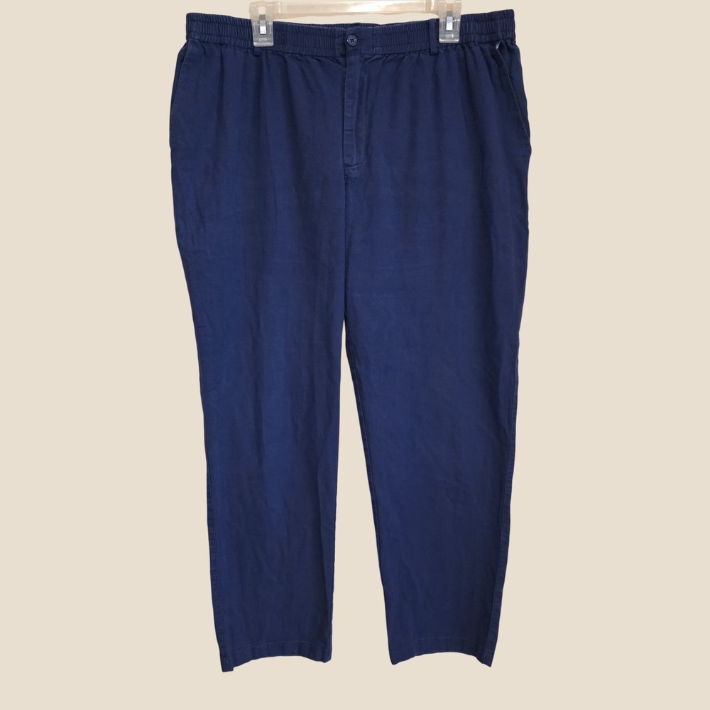 Sailwind Linen Blend Mens Pants Size 40 Navy Elastic Waist Casual Straight Leg